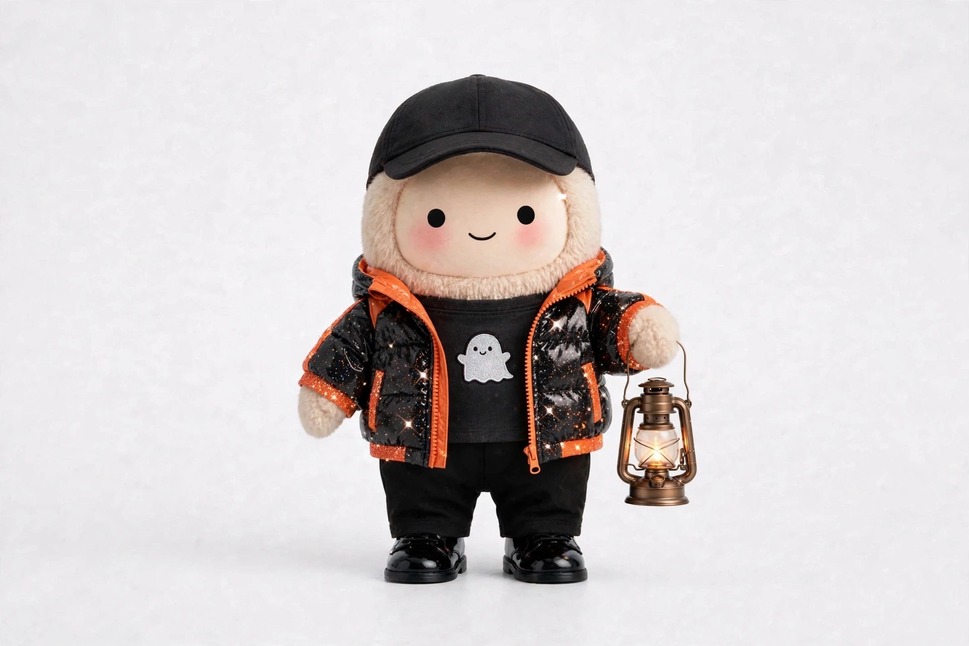 Haunted Host wearing Party Night Finale — Sparkling black and orange for the big party finale.