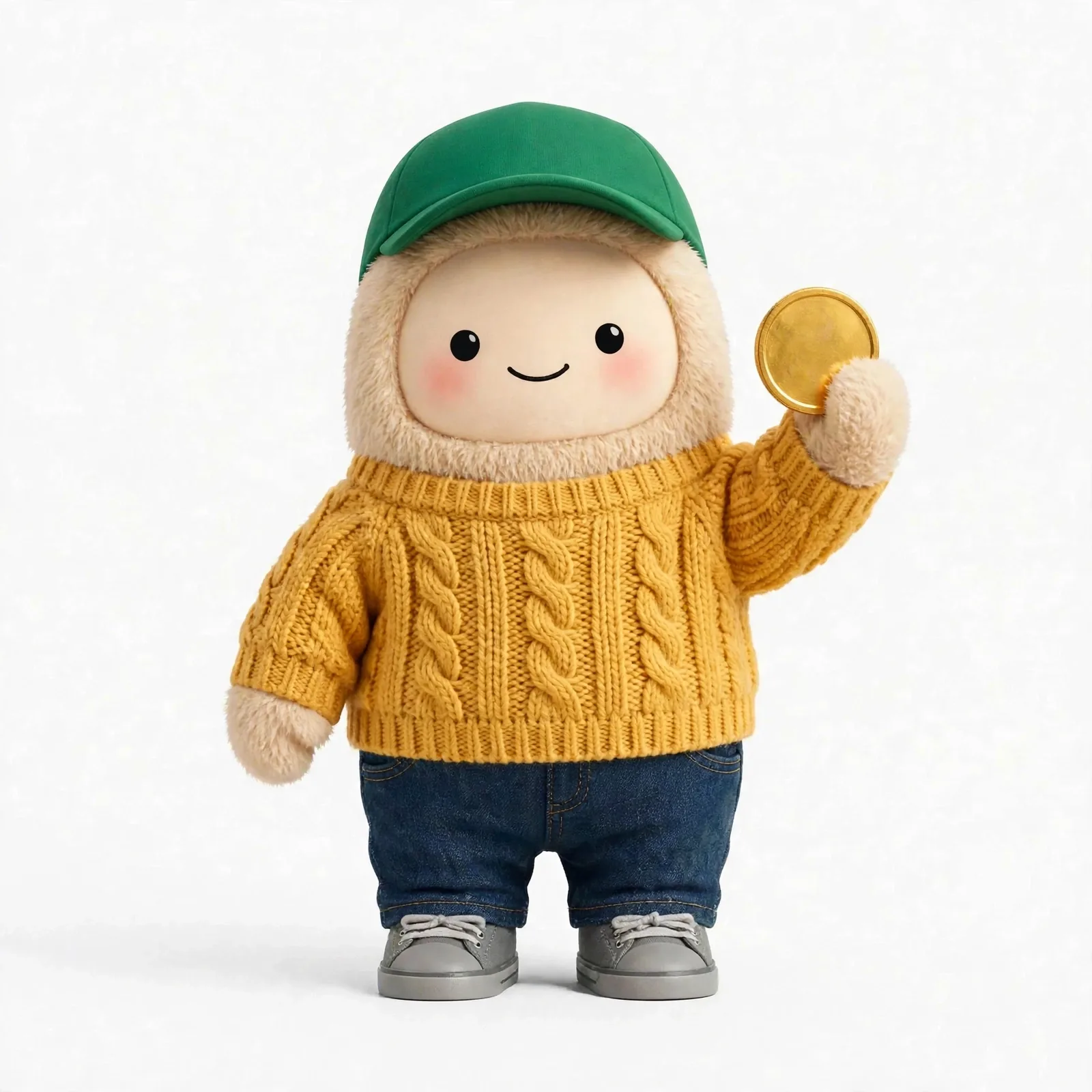 Money Coach wearing Cozy Savings Knit — Warm mustard knit made for relaxed savings planning.