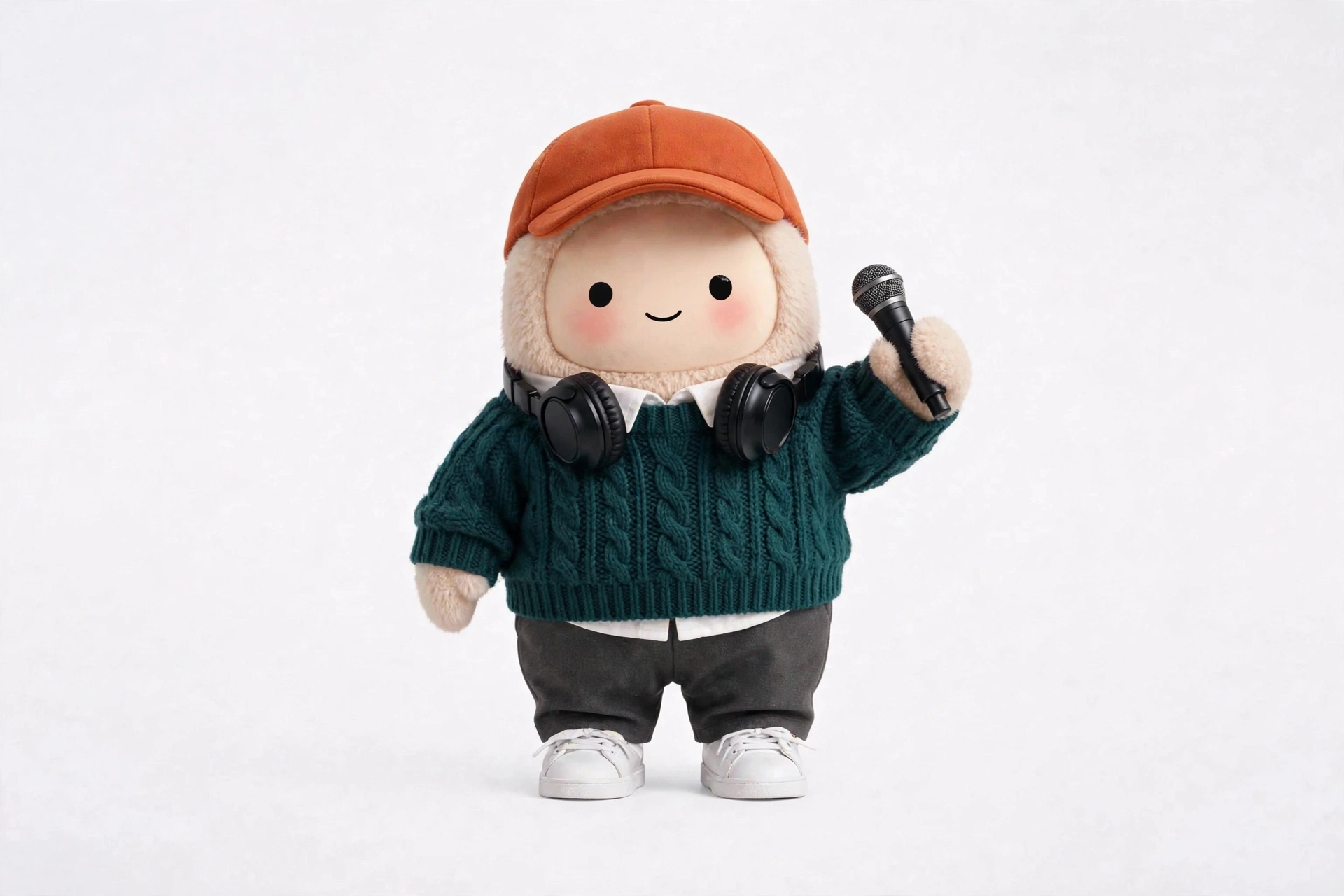 Podcast Producer wearing On-Air Studio Look — Studio-ready layers with headphones for recording day.