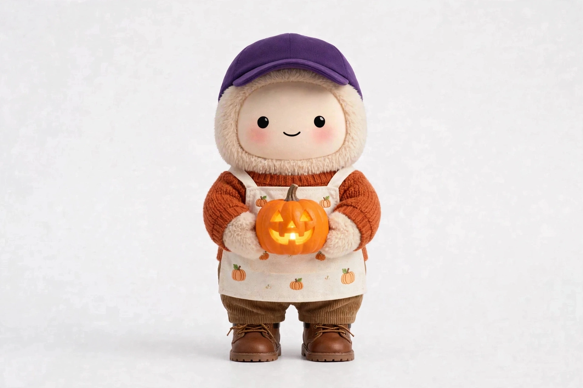 Pumpkin Storyteller wearing Harvest Fair Cozy — Warm harvest layers for fair-day stories and cider weather.