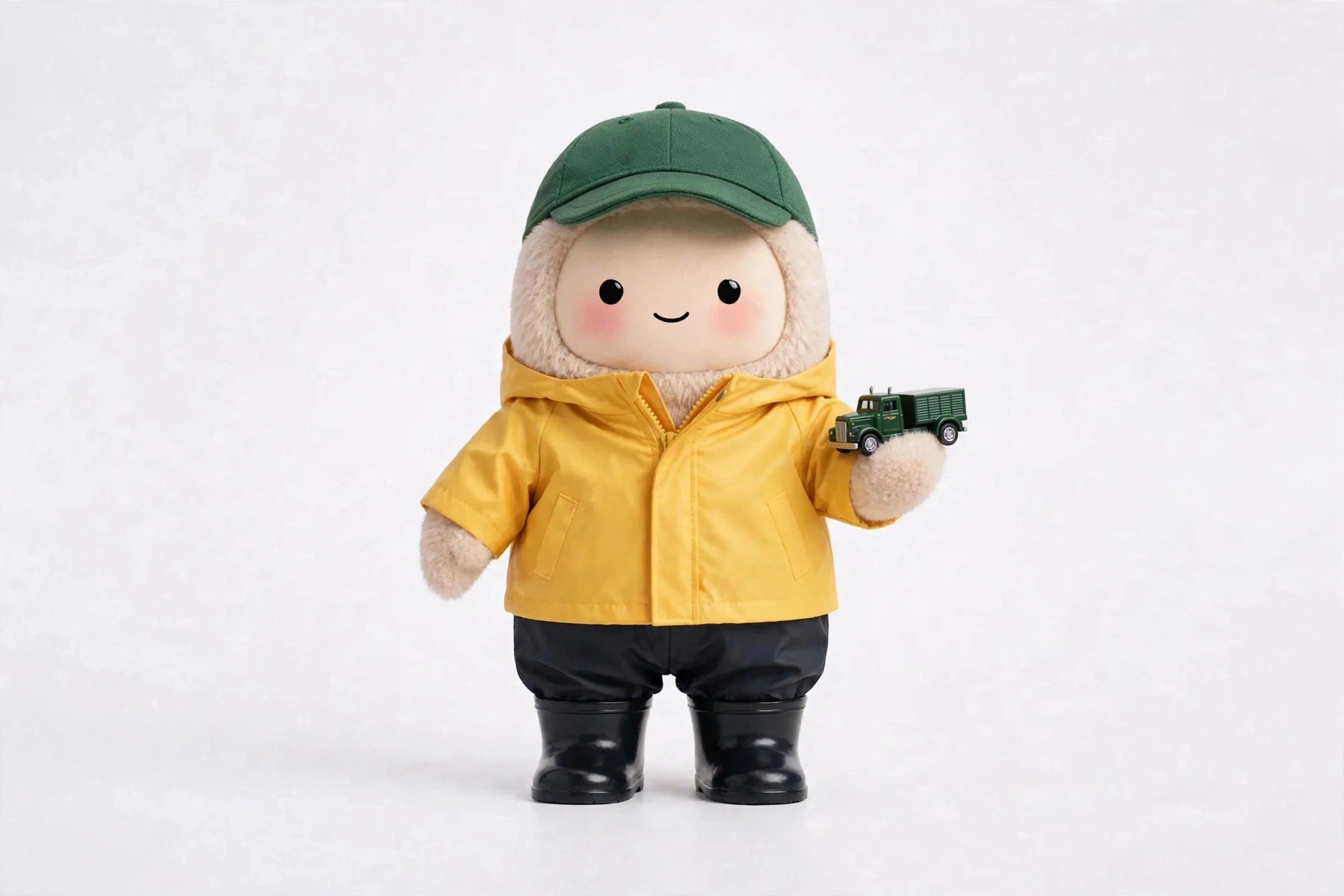 Trucker Money Buddy wearing Rainy Route Waterproof — Bright waterproof layers for wet-weather driving days.