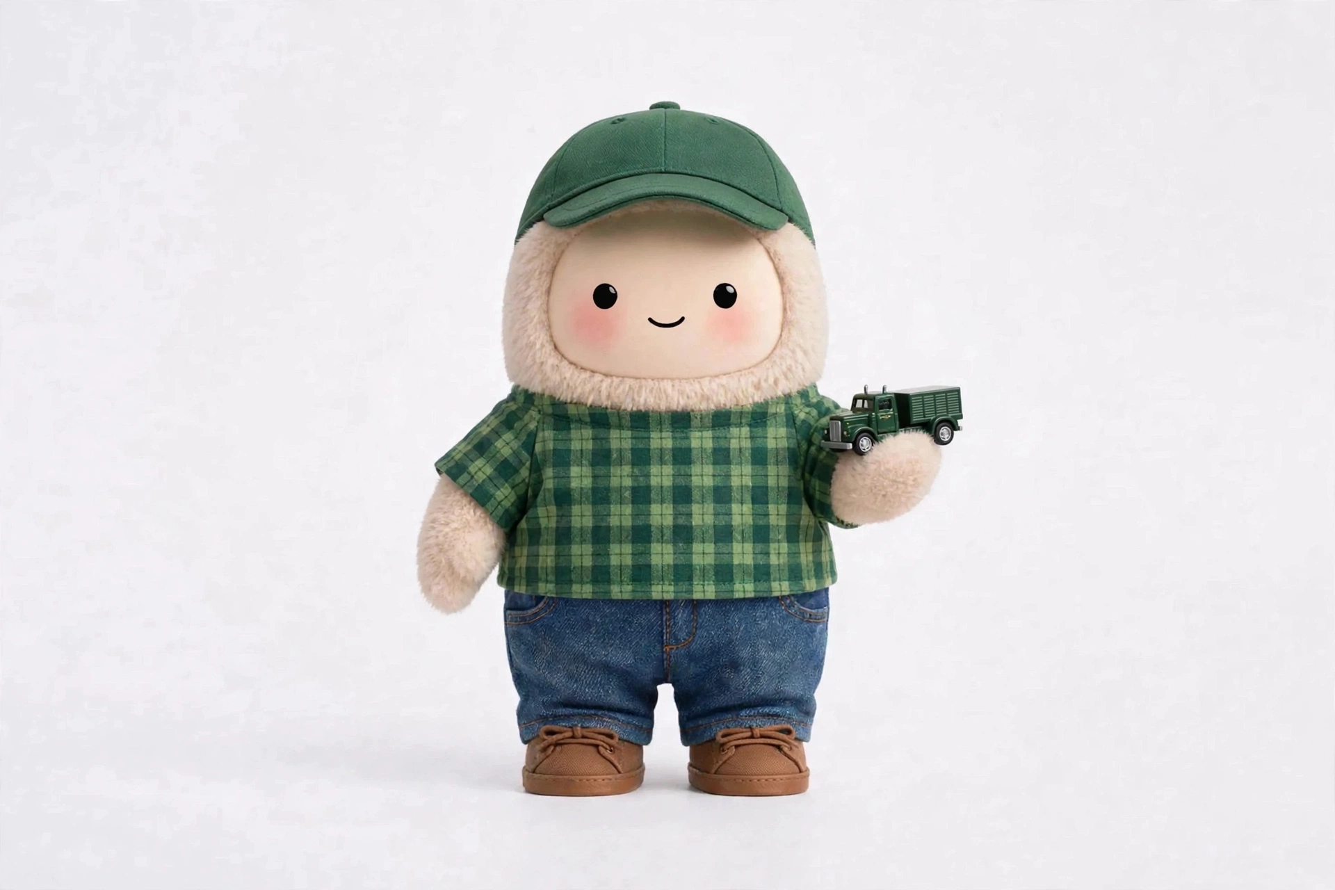 Trucker Money Buddy wearing Weekend Barbecue Casual — Relaxed checks and denim for home weekend cookouts.